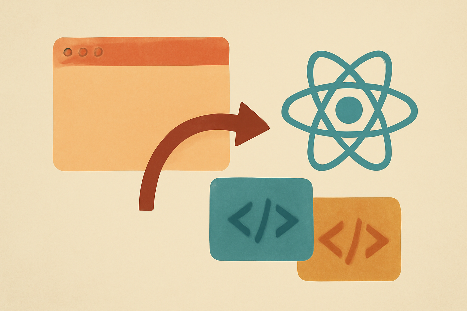 An abstract illustration to accompany an article titled “Super Simple Router for React Without Any Dependencies”. The...